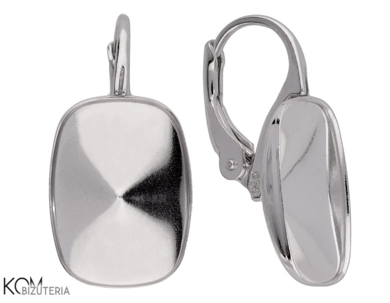 kz100 srebrne bigle angielskie, kolczyki leverback do kryształów swarovski cushion 4568 14 mm