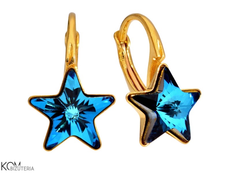 pozłacane srebrne kolczyki niebieskie gwiazdki swarovski