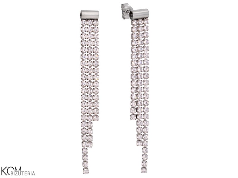 kolczyki z trzema długimi łańcuchami białych cyrkonii