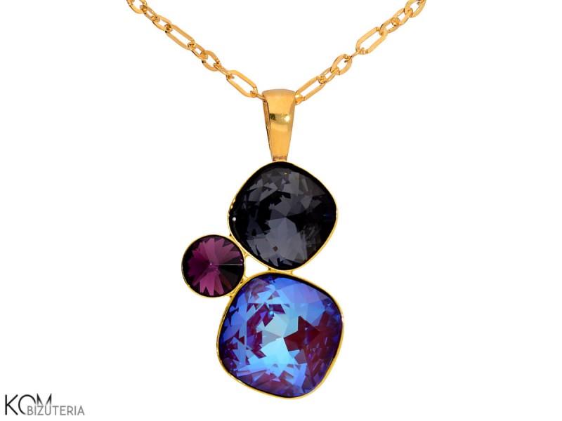 pozłacany srebrny naszyjnik z wisiorkiem z ciemnymi krysztalami swarovski - fiolet, czern, burgundy delite