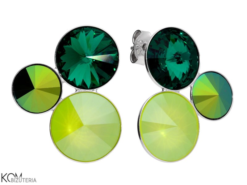 zielone kolczyki z okrągłymi kryształami swarovski