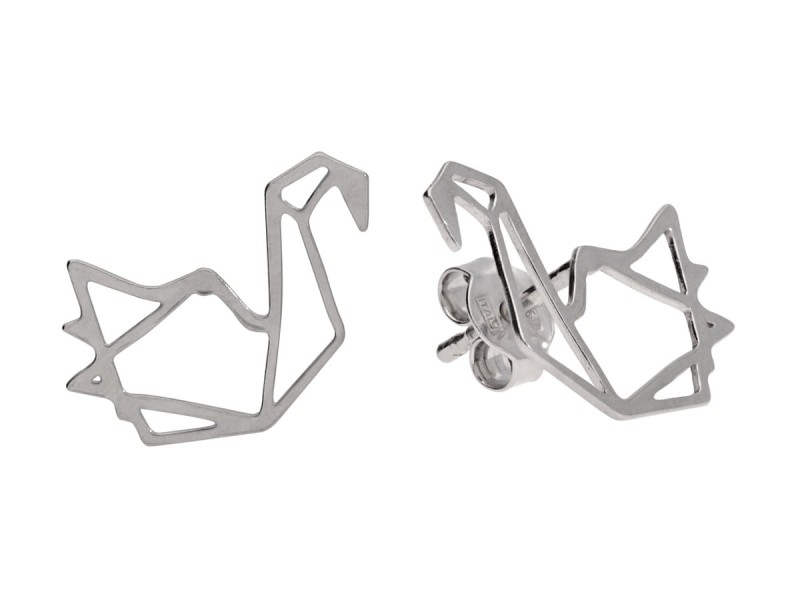 origami srebrne kolczyki flaming, łabądź, żuraw