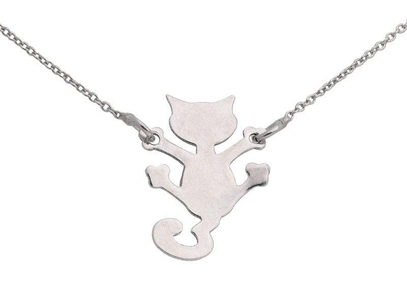 srebrny łańcuszek kot kotek blaszka