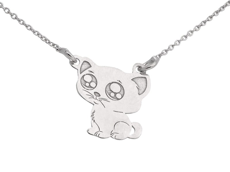 srebrny łańcuszek kot kotek kawaii