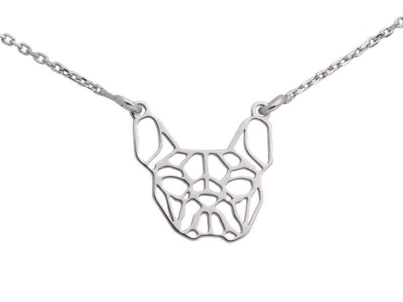 srebrny łańcuszek pies buldog buldożek francuski origami