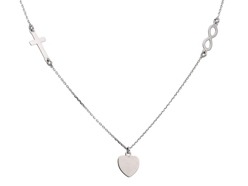 srebrny łańcuszek krzyżyk serce nieskończoność