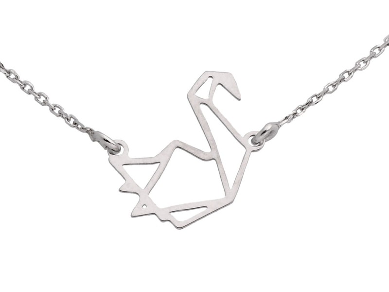 srebrny łańcuszek flaming, żuraw, łabędź origami