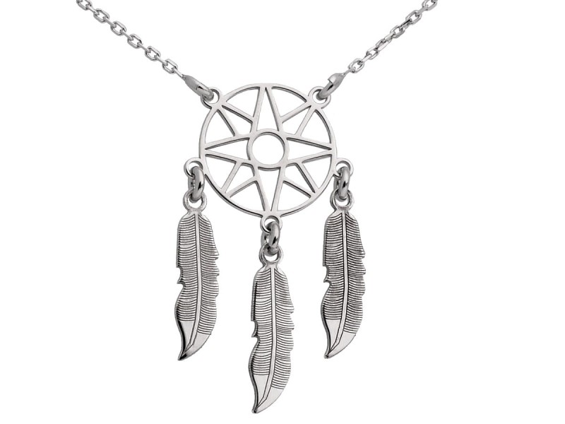 srebrny łańcuszek łapacz snów, indiański, boho
