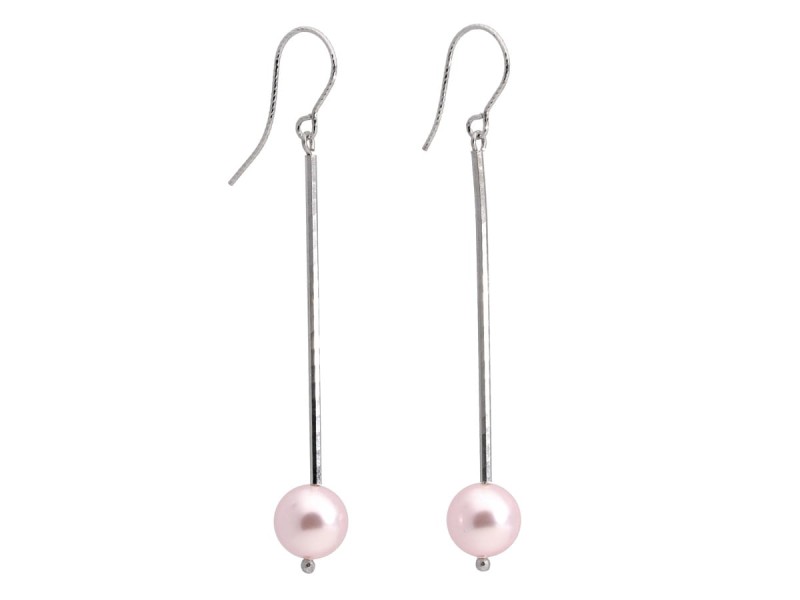Długie kolczyki rurki z różowymi perełkami, srebro 925, perły Swarovski®
