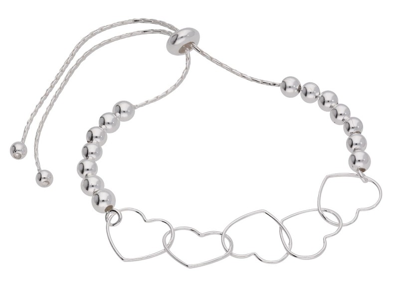 srebrna bransoletka zaciskowa serduszka  bransoletka z kuleczek