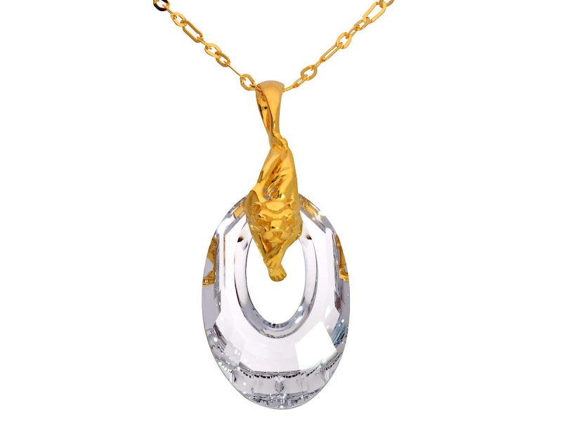naszyjnik pantera, biały krysztal Swarovski, pozłacane srebro 925