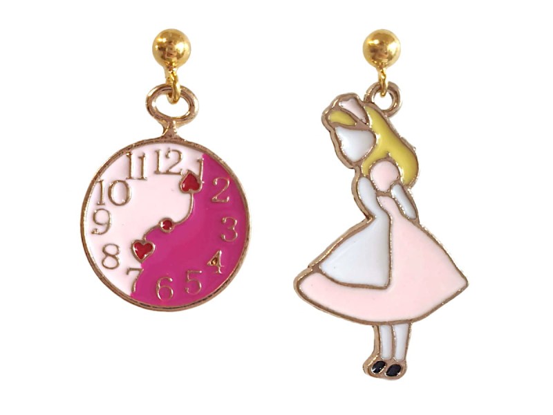 kolczyki emaliowane zegar alicja w krainie czarów pastel lolita
