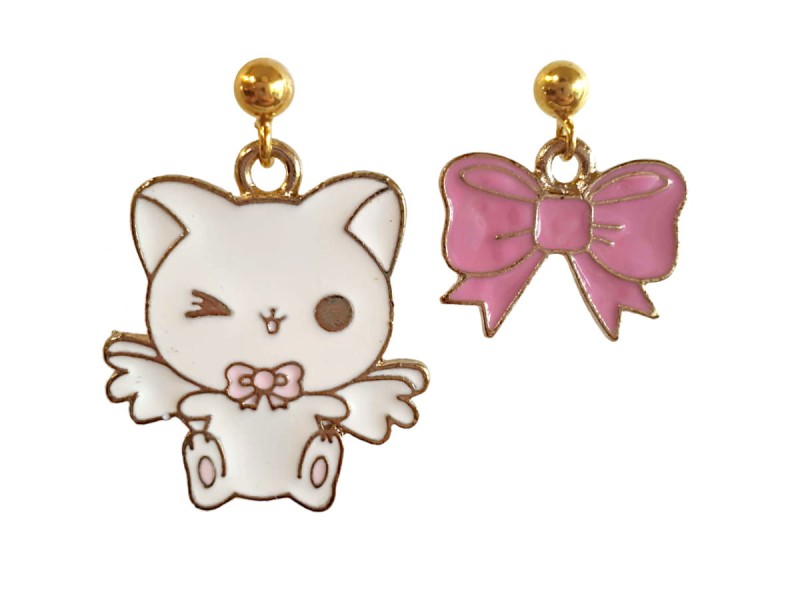 kolczyki emaliowane magiczny kot wstążka anime kawaii