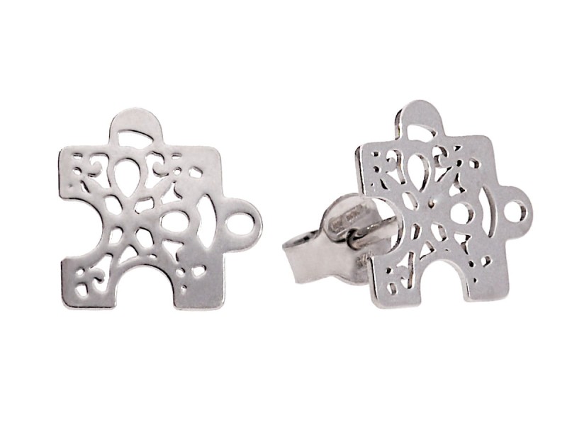 srebrne kolczyki sztyfty puzzle