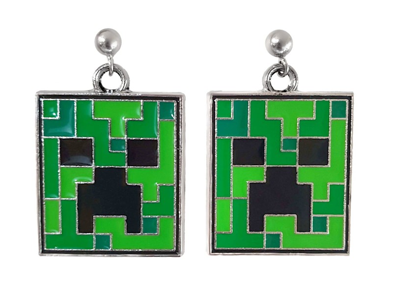 srebrne kolczyki emaliowane creeper minecraft geek nerd