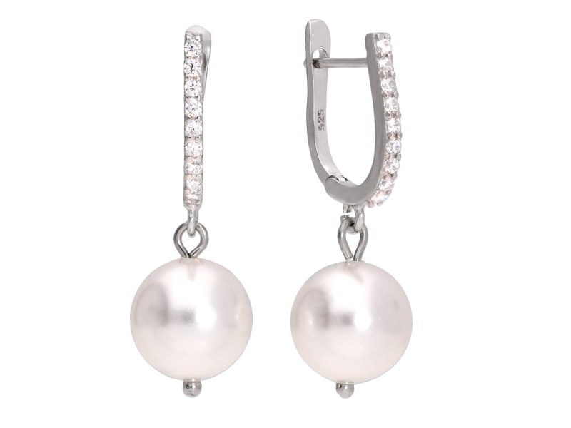 srebrne kolczyki cyrkonie i białe perełki Swarovski
