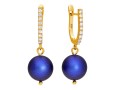 pozłacane srebrne kolczyki cyrkonie i granatowe, niebieskie perełki Swarovski