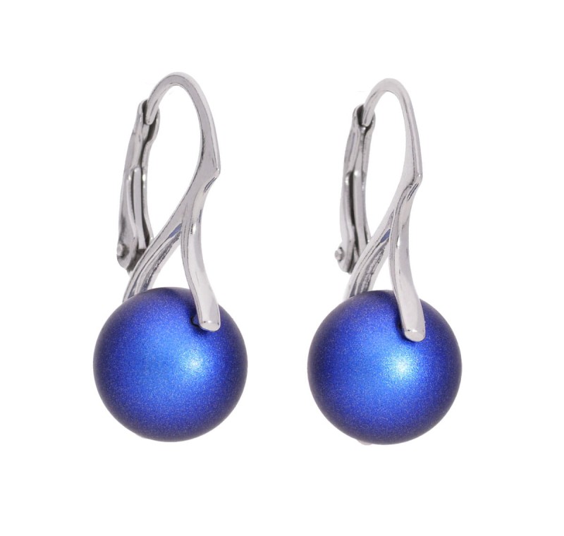 Srebrne kolczyki z dużymi ciemno niebieskimi perełkami Swarovski®