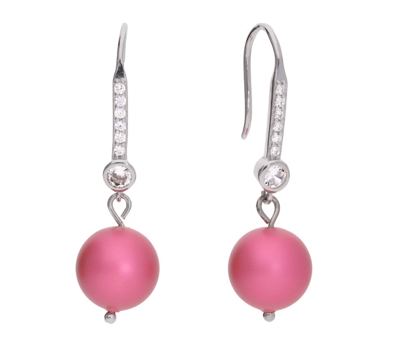 Srebrne kolczyki z cyrkoniami i różowymi perełkami Swarovski®