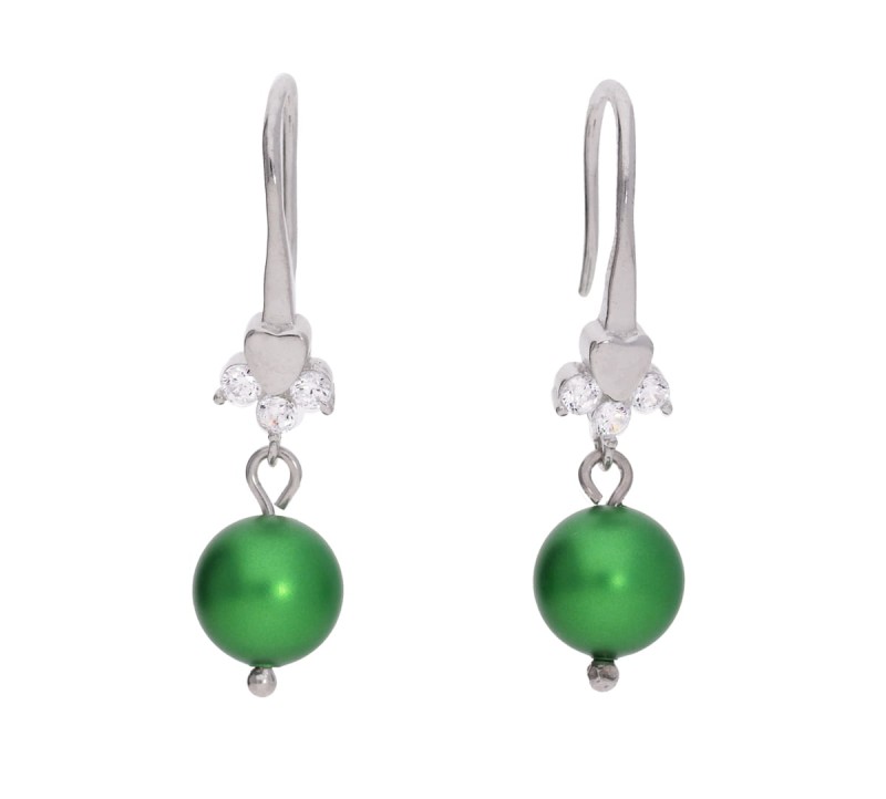 Srebrne kolczyki z cyrkoniami i zielonymi perełkami Swarovski®