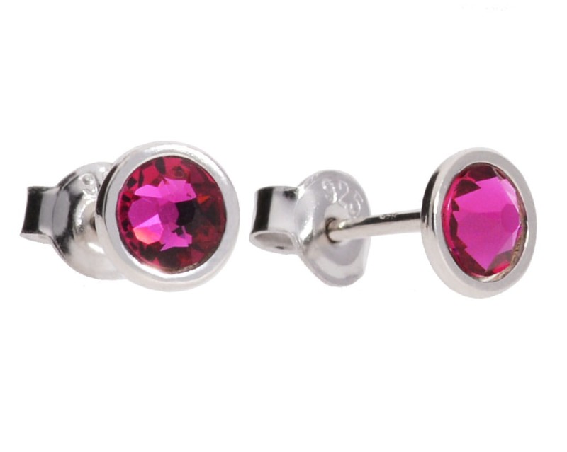 Srebrne kolczyki sztyfty z różowym oczkiem Swarovski®