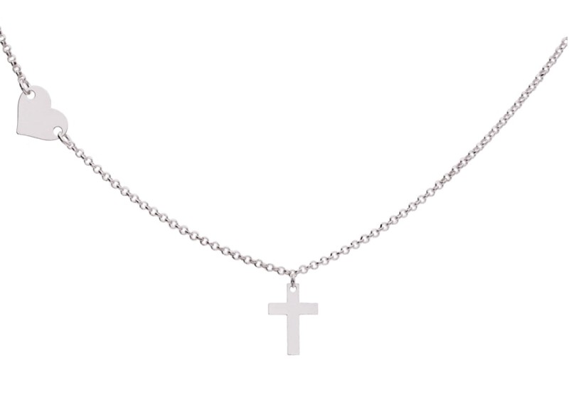 Srebrny naszyjnik krzyż, krzyżyk i serce