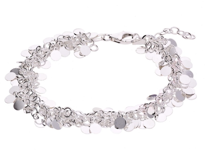 Srebrna, gęsta bransoletka blaszki kółeczka