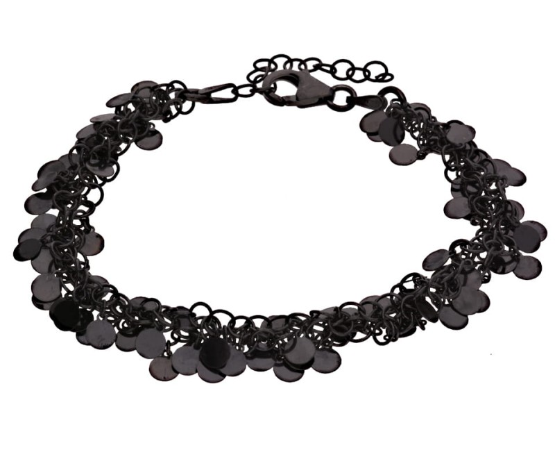 Srebrna, gęsta, czarna bransoletka blaszki kółeczka