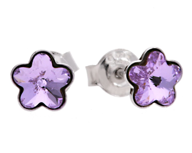 Małe kolczyki sztyfty fioletowe kwiatki Swarovski®
