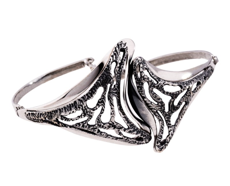 Srebrna sztywna bransoletka, obręcz ozdobna