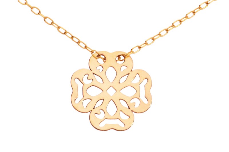 Złoty naszyjnik z ażurową koniczynką