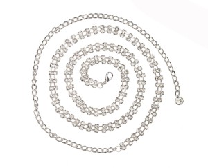 Ozdobny, posrebrzany, metalowy pasek z kryształkami