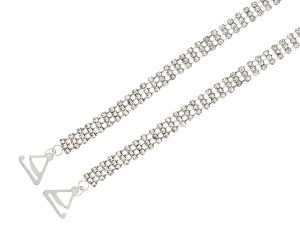 Ozdobne metalowe, posrebrzane ramiączka do stanika z białymi kryształkami