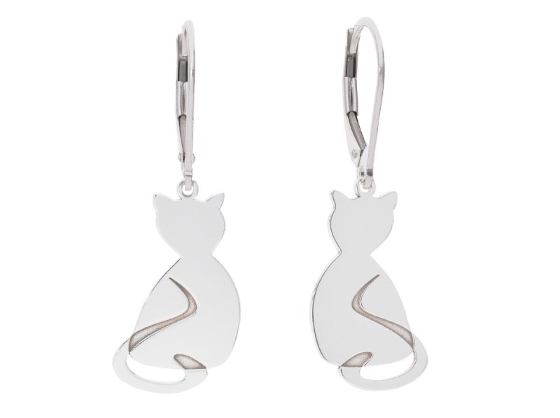 Srebrne kolczyki blaszka kot, kotek