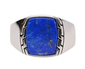 Silver signet ring with natural lapis lazuli stone