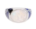 Srebrny pierścionek z emalią i naturalnym kamieniem księżycowym (moonstone)