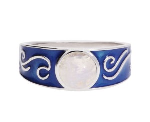 Silver enamel ring with natural moonstone