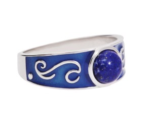 Silver enamel ring with natural lapis lazuli stone