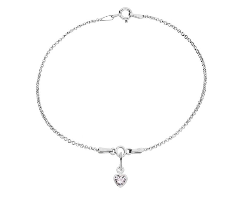 Srebrna bransoletka z białą cyrkonią serduszko