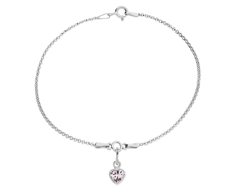 Srebrna bransoletka z dużą, białą cyrkonią serduszko