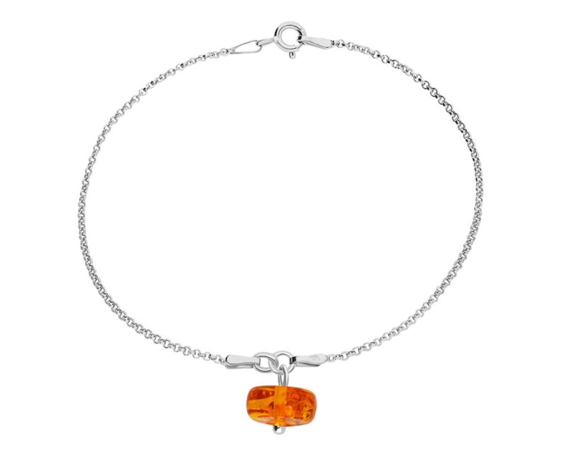 Srebrna bransoletka z naturalnym bursztynem