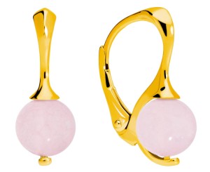 Srebrne, pozłacane kolczyki z naturalnym różowym kwarcem