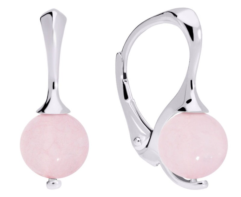 Srebrne kolczyki z naturalnym różowym kwarcem