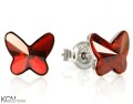 Kolczyki sztyfty czerwone motyle, motylki, srebro 925, kryształy Swarovski®