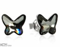 Kolczyki sztyfty czarne motyle, motylki, srebro 925, kryształy Swarovski®