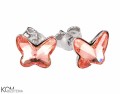 Kolczyki sztyfty brzoskwiniowe motyle, motylki, srebro 925, kryształy Swarovski®
