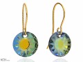 Zielone, opalizujące okrągłe kolczyki, kryształ Swarovski® sun 1.2 cm, pozłacane srebro 925