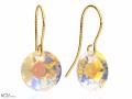 Opalizujące okrągłe kolczyki, kryształ Swarovski® sun 1.2 cm, pozłacane srebro 925