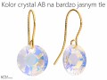 Opalizujące okrągłe kolczyki, kryształ Swarovski® sun 1.2 cm, pozłacane srebro 925 na jasnym tle