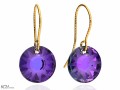 Fioletowe okrągłe kolczyki, kryształ Swarovski® sun 1.2 cm, pozłacane srebro 925